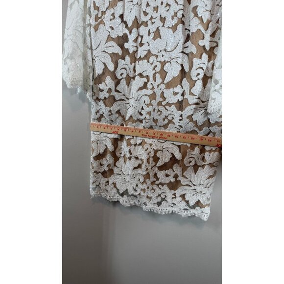 DRESS THE POPULATION Size L White Ivory Sequin Lace Mini Dress Formal - Picture 8 of 13